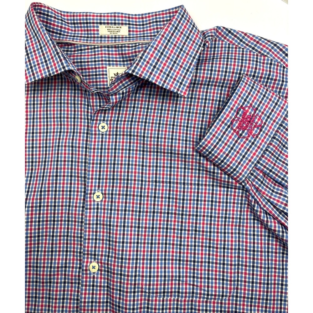 Peter Millar Men's Long Sleeve Plaid Button Down Casual‎ Shirt Large Pink Blue